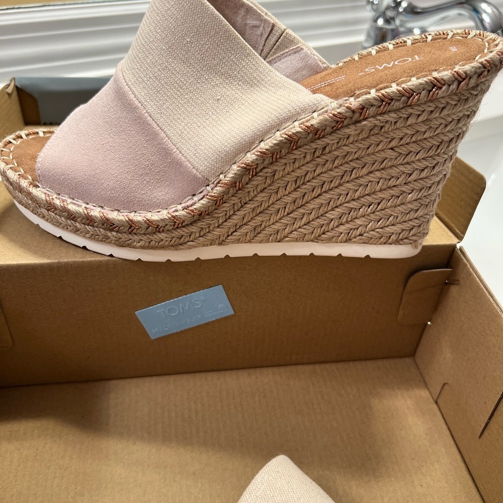 TOMS Women's Blush and Cream Wedge Espadrilles